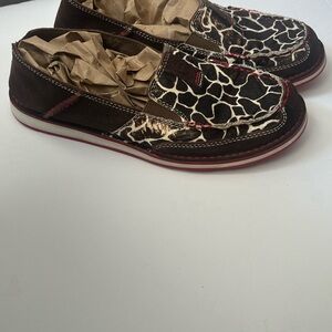 Brown and Animal Print Slip-On Shoes